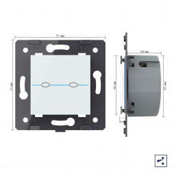 Двухклавишный проходной сенсорный выключатель Livolo Quadro, цвет белый (механизм)