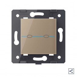 Двухклавишный проходной сенсорный выключатель Livolo Quadro, цвет золотой (механизм)