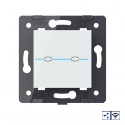 Двухклавишный проходной сенсорный выключатель Livolo Quadro с функцией радиоуправления, цвет белый (механизм)