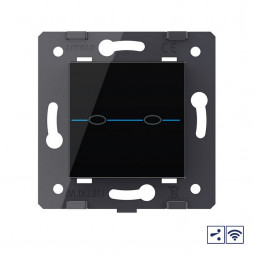 Двухклавишный проходной сенсорный выключатель Livolo Quadro с функцией радиоуправления, цвет черный (механизм)