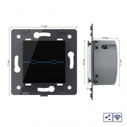Двухклавишный проходной сенсорный выключатель Livolo Quadro с функцией радиоуправления, цвет черный (механизм)