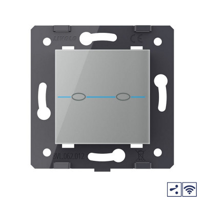 Двухклавишный проходной сенсорный выключатель Livolo Quadro с функцией радиоуправления, цвет серый (механизм) VL-Q7-02SR-15 Двухклавишный проходной сенсорный выключатель Livolo Quadro с функцией радиоуправления, цвет серый (механизм) VL-Q7-02SR-15