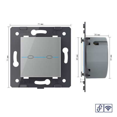 Сенсорный выключатель для штор Livolo Quadro с функцией радиоуправления, цвет серый (механизм) VL-Q7-02WR-15 Сенсорный выключатель для штор Livolo Quadro с функцией радиоуправления, цвет серый (механизм) VL-Q7-02WR-15