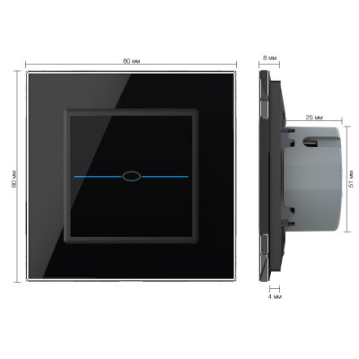Одноклавишный сенсорный выключатель Livolo Quadro, 1 пост, цвет черный VL-Q701-12 Одноклавишный сенсорный выключатель Livolo Quadro, 1 пост, цвет черный VL-Q701-12