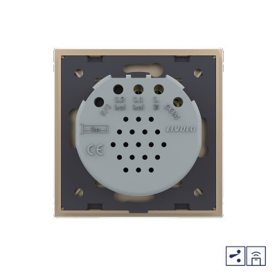 Одноклавишный проходной/перекрестный сенсорный выключатель Livolo Quadro с функцией радиоуправления, 1 пост, цвет золотой VL-Q701SR-13 Одноклавишный проходной/перекрестный сенсорный выключатель Livolo Quadro с функцией радиоуправления, 1 пост, цвет золотой VL-Q701SR-13