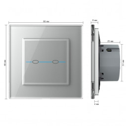Двухклавишный сенсорный выключатель Livolo Quadro, 1 пост, цвет серый