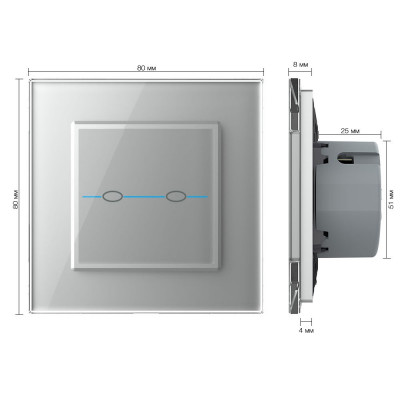 Двухклавишный сенсорный выключатель Livolo Quadro, 1 пост, цвет серый VL-Q702-15 Двухклавишный сенсорный выключатель Livolo Quadro, 1 пост, цвет серый VL-Q702-15