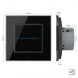 Двухклавишный проходной/перекрестный сенсорный выключатель Livolo Quadro, 1 пост, цвет черный