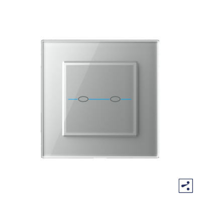 Двухклавишный проходной/перекрестный сенсорный выключатель Livolo Quadro, 1 пост, цвет серый VL-Q702S-15 Двухклавишный проходной/перекрестный сенсорный выключатель Livolo Quadro, 1 пост, цвет серый VL-Q702S-15