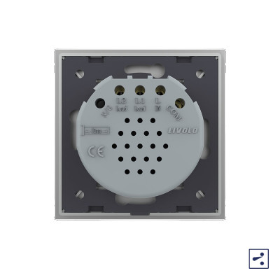 Двухклавишный проходной/перекрестный сенсорный выключатель Livolo Quadro, 1 пост, цвет серый VL-Q702S-15 Двухклавишный проходной/перекрестный сенсорный выключатель Livolo Quadro, 1 пост, цвет серый VL-Q702S-15