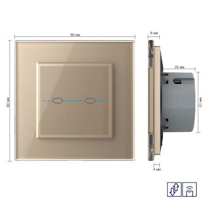 Сенсорный выключатель для штор Livolo Quadro сухой контакт с функцией радиоуправления, 1 пост, цвет золотой VL-Q702WR-13 Сенсорный выключатель для штор Livolo Quadro сухой контакт с функцией радиоуправления, 1 пост, цвет золотой VL-Q702WR-13