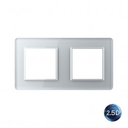 Рамка для розетки Livolo 2 поста, цвет серебристый / алюминий, 2.5D стекло