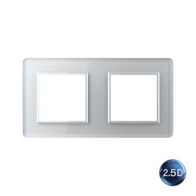 Рамка для розетки Livolo 2 поста, цвет серебристый / алюминий, 2.5D стекло BB-C7-SR/SR-20 2.5D Рамка для розетки Livolo 2 поста, цвет серебристый / алюминий, 2.5D стекло BB-C7-SR/SR-20 2.5D
